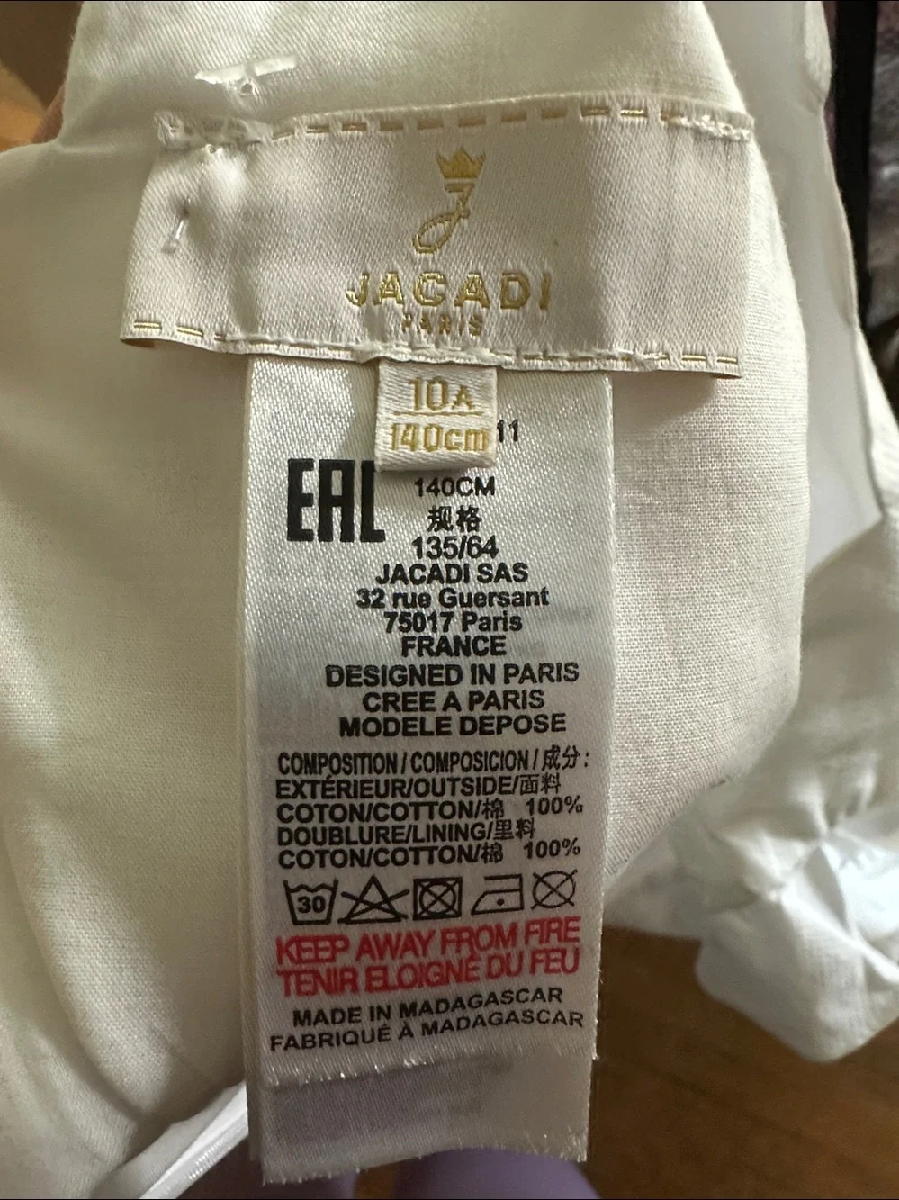 JACADI PARIS LUXURY WHITE CEREMONY DRESS GIRLS 10 EUROPE 140